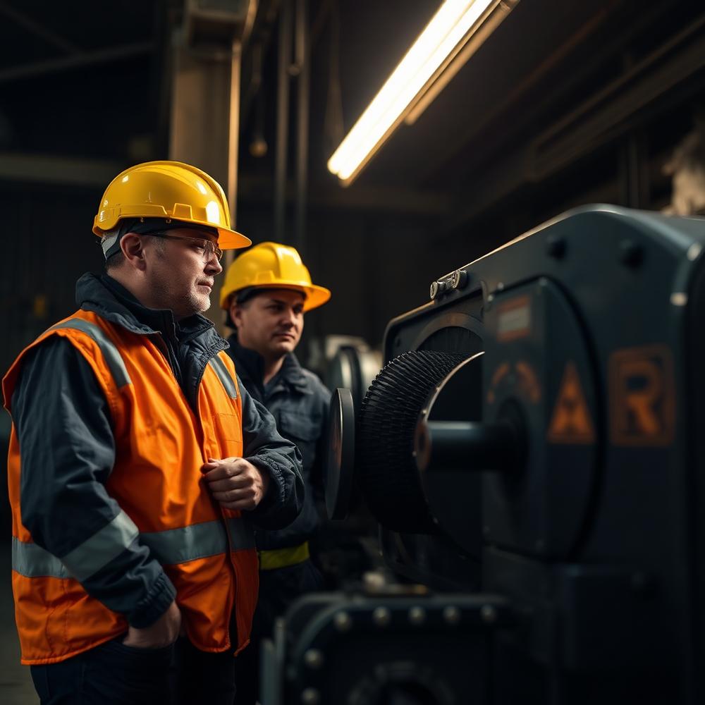 Ingenieros industriales inspeccionando maquinaria en taller